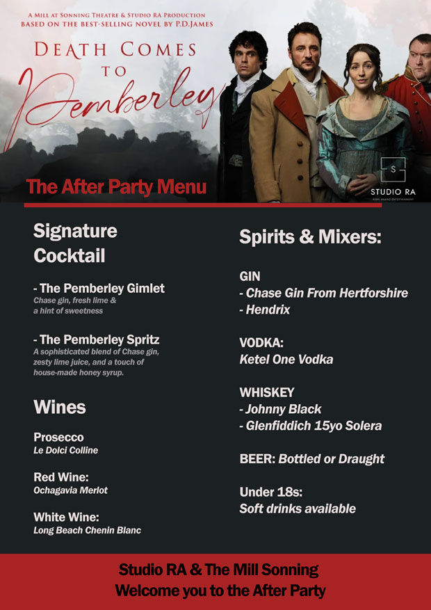 After party menu printed by Reload Internet